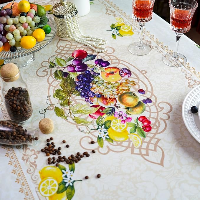 SUTAVIA Lace Embroidered Table Cloth,Rectangular Farmhouse TableCover,Classic Oblong Antique Flower Decor Macrame Tablecloth (Yellow, Rectangle/Oblong,52 x 70 Inch,4-6 Seats)