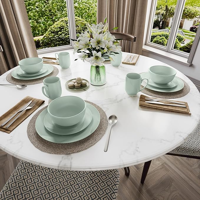 Yoshy 12-Piece White Bone China Dinnerware with Lightweight Durable Chip Resistant Design Service for 4 (16 Piece - Service for 4, Willowmist)