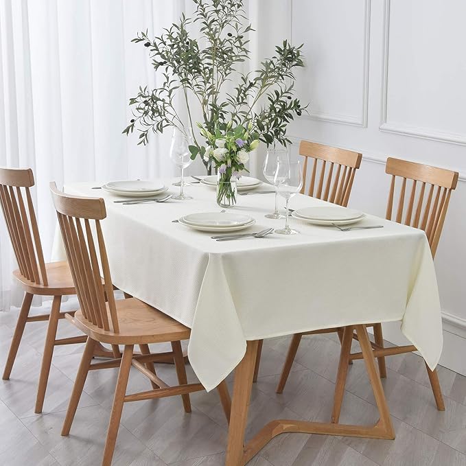 maxmill Jacquard Square Tablecloth Waterproof Spillproof Wrinkle Resistant Soft Textured Table Cloth for Dinner and Party Washable Polyester Fabric, Indoor and Outdoor Use, 60 x 60 Inch, Ivory