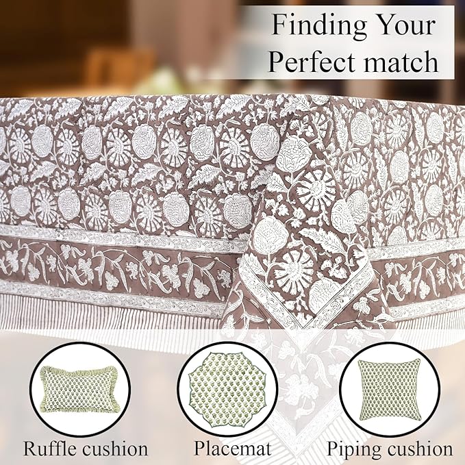 CPC Rustic Brown Tablecloth 100% Cotton 60x90 Inch Indian Block Print Rectangle Table Cover, Table Cloth for Gifting in Weddings, Halloween, Fall, Christmas, Thanksgiving