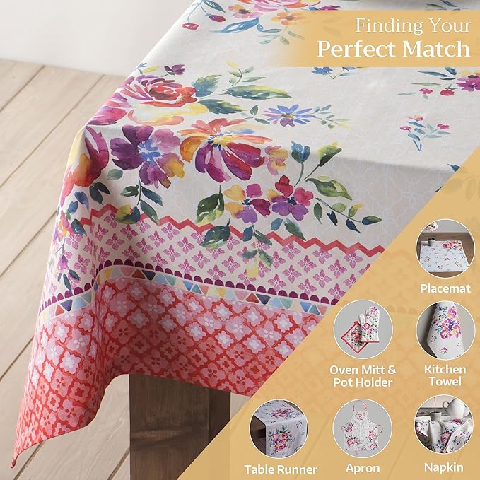 Maison d' Hermine Table Cloth Rectangle Table 100% Cotton 70 x 108 Inches Tablecloth Reusable Decorative for Dining Room Farmhouse Home Valentines Day Decorations Spring Summer - Rose Garden