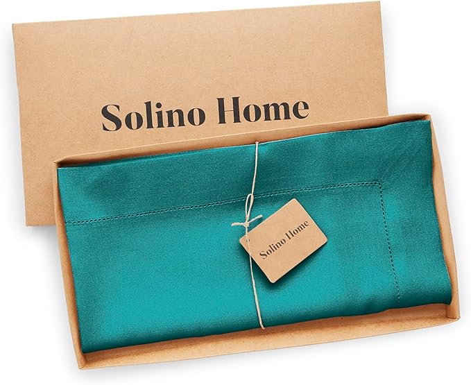 Solino Home Teal Linen Tablecloth 60 x 108 Inch - Classic Hemstitch, 100% Pure Linen Rectangular Tablecloth - Machine Washable Table Cloth