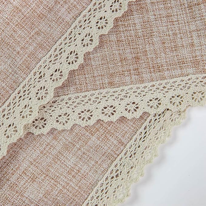 Linen Rustic Burlap Washable Tablecloth,Solid Heavy Weight Tan 70x70 Square Overlay Lace Edge Table Cover for Kitchen Dinning Decoration