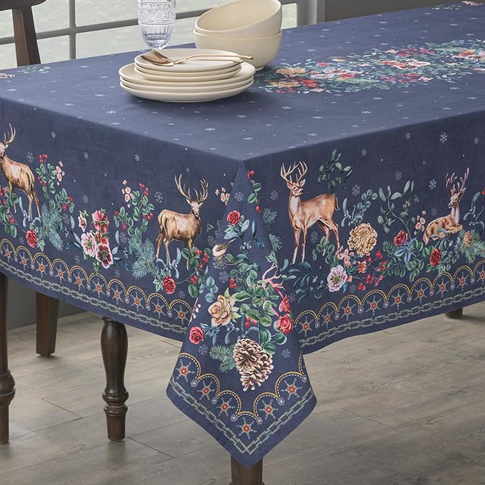 Maison d' Hermine Table Cloth Rectangle Table 100% Cotton 54 x 72 Inches Fall Tablecloth Reusable Everyday Use for Thanksgiving Christmas Decorations Dining Farmhouse Party (Christmas Joy)