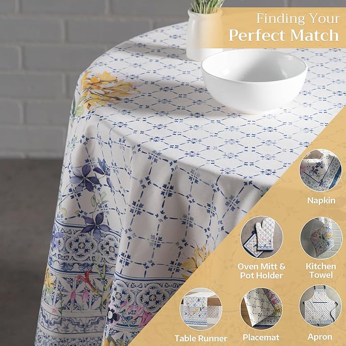 Maison d' Hermine Table Cloth Round Table 100% Cotton 69 Round Inches Tablecloth Reusable Decorative for Dining Room Farmhouse Home Valentines Day Decorations Spring Summer - Faience