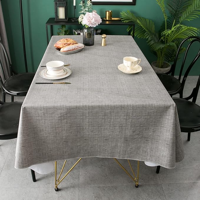 Pioggia Vinyl Tablecloth with Flannel Backing Rectangle Waterproof Oil-Proof Plastic Table Cloth Wipeable PVC Table Cover for Indoor and Outdoor (Grey, 60 x 84 Inch)