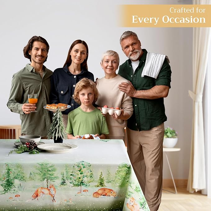 Maison d' Hermine Table Cloth Rectangle Table 100% Cotton 70 x 120 Inches Fall Tablecloth Reusable Everyday Use for Thanksgiving Christmas Decorations Dining Farmhouse Party (Winter Mornings)