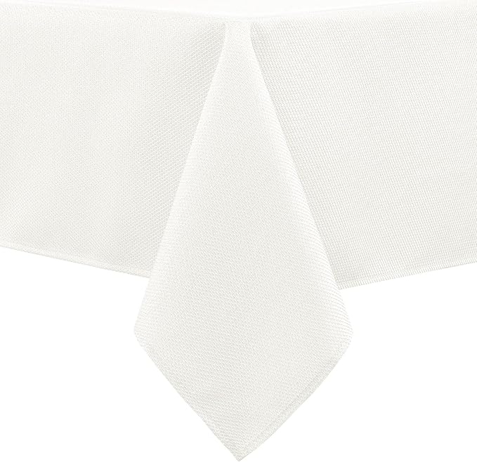 Hiasan 54 X 108 Inch Rectangle Textured Tablecloth - Waterproof Spillproof Antiwrinkle Jacquard Table Cloth for Kitchen and Dining Dinner, Outdoor Picnic, Holiday and Parties, Ivory