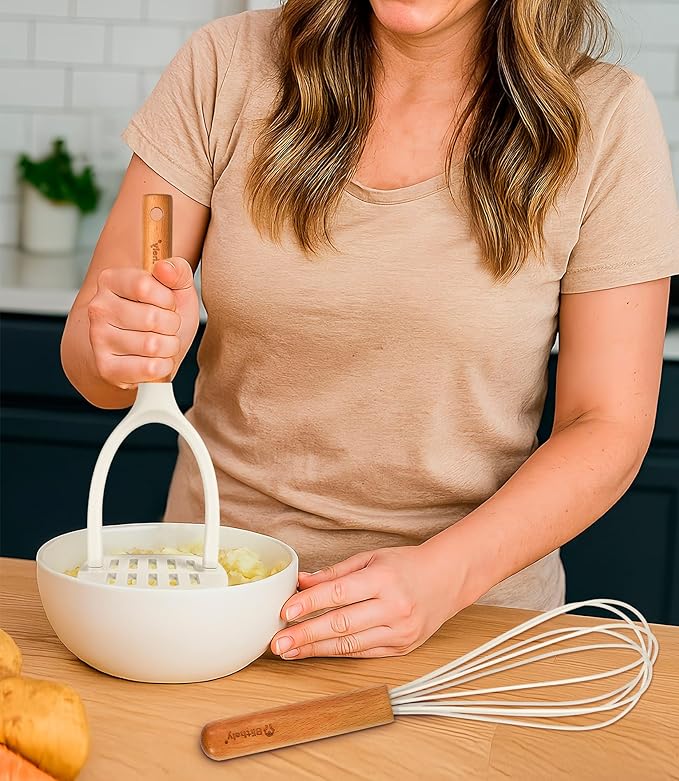 Large Silicone Cooking Utensils Set, 10Pcs Nonstick Kitchen Utensil Set with Wooden Handle, Heat Resistant Silicone Utensils for Cooking, BPA Free Spatula Set with Turners Spoon Ladle Skimmer(White)