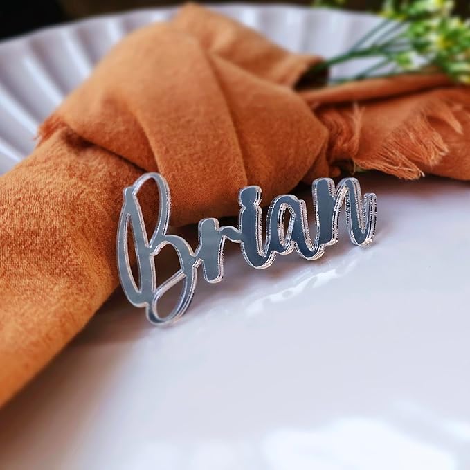 Customized Acrylic Name Tags for Place Setting, Personalized Place Cards for Weddings, Bridal Showers and Events, Cursive Laser Cut Seating Cards