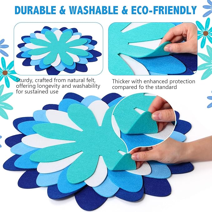Queekay 12 Pcs Felt Pot and Pan Protectors 12/14/16 Inch Larger Thicker Pan Protector Pads, Colorful Pot Separators for Stacking Cookware Organizing Protecting(Blue)