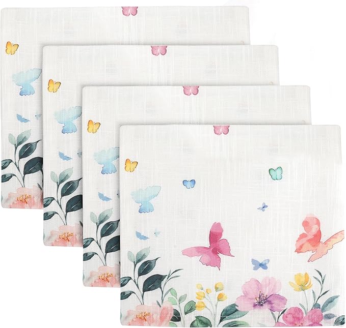 Vintage Vista Cotton Cloth Napkins Set of 4 (17" x 17") - Digital Printed Table Napkins Cloth Washable & Reusable for Everyday Use, Christmas, Thanksgiving, Halloween & More - (Green Flowers)