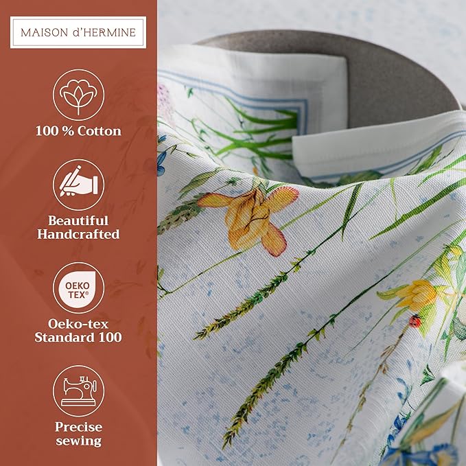 Maison d' Hermine Cloth Napkins Set of 4 100% Cotton Everyday Reusable Square Napkins Cloth Washable Dinner Party Wedding Restaurant Valentines Day Decorations Spring/Summer (Fleurs De Mai, 20" x 20")