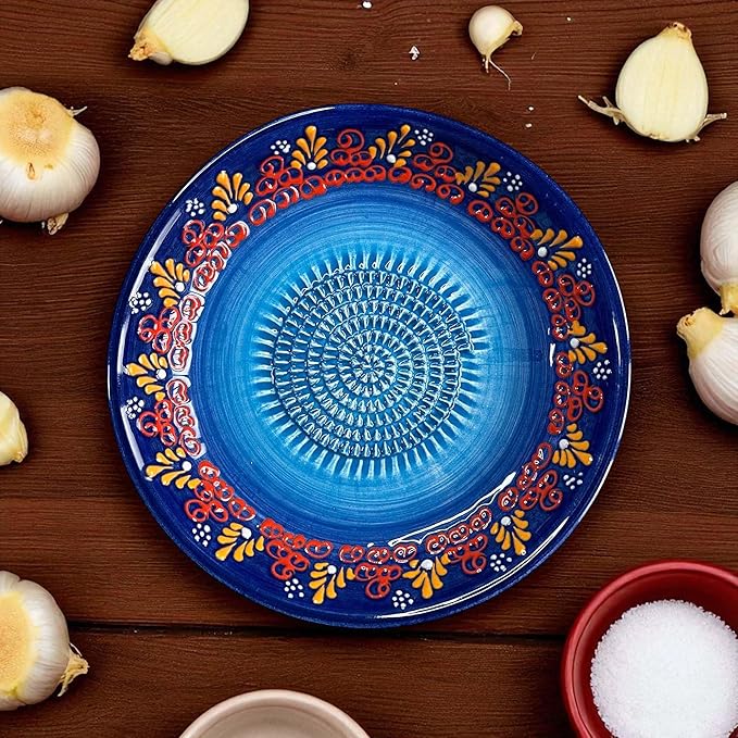 Ceramic Grater Bowl, Garlice Grater Plate, Handmade Ginger Grater, Mincer Bowl for Cheese &Vegetables, Ceramic Decorative Mincer, Hand Dish for Garlic (Sultan Navy)