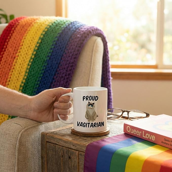 Casitika Funny LGBT Mugs. Proud Vagitarian 11 ounce Lesbian Coffee Mug. Cup Idea for Gay Girlfriend or Friend on Her Birthday or Anniversary. (White)
