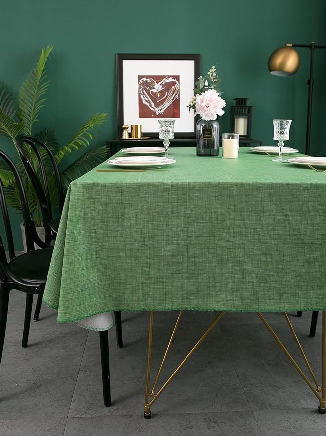 Pioggia Vinyl Tablecloth with Flannel Backing Rectangle Waterproof Oil-Proof Plastic Table Cloth Wipeable PVC Table Cover for Indoor and Outdoor (Dark Green, 60 x 102 Inch)