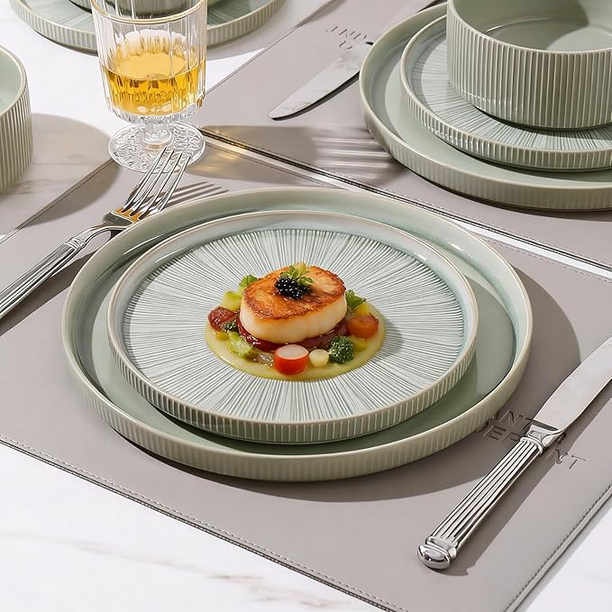 Dinnerware Sets for 8, Ceramic Plates and Bowls Set 24 Piece Dinnerware Chip Resistant Stoneware, Dishwasher and Microwave Safe-green