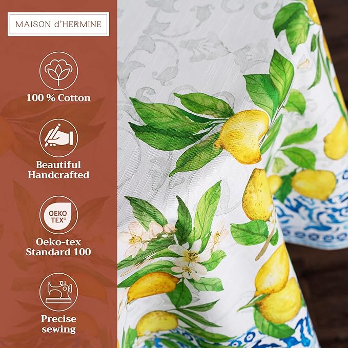 Maison d' Hermine Table Cloth Round Table 100% Cotton 69 Round Inches Tablecloth Reusable Decorative for Dining Room Farmhouse Home Valentines Day Decorations Spring Summer - Cedrat