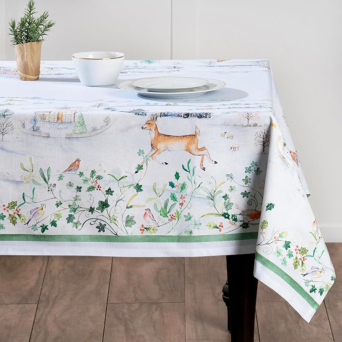 Maison d' Hermine Table Cloth Rectangle Table 100% Cotton 60 x 108 Inches Fall Tablecloth Reusable Everyday Use for Thanksgiving Christmas Decorations Dining Farmhouse Party (Snowy World)