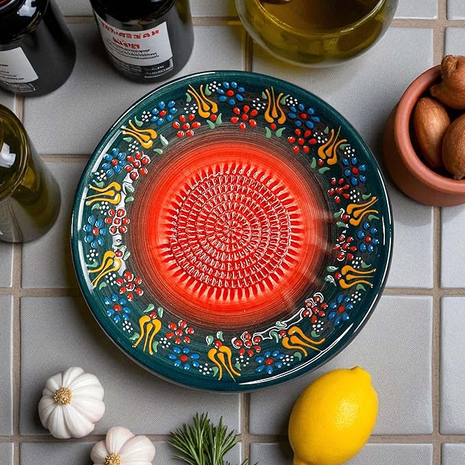 Ceramic Grater Bowl, Garlice Grater Plate, Handmade Ginger Grater, Mincer Bowl for Cheese &Vegetables, Ceramic Decorative Mincer, Hand Dish for Garlic (Sultan Dark Green)