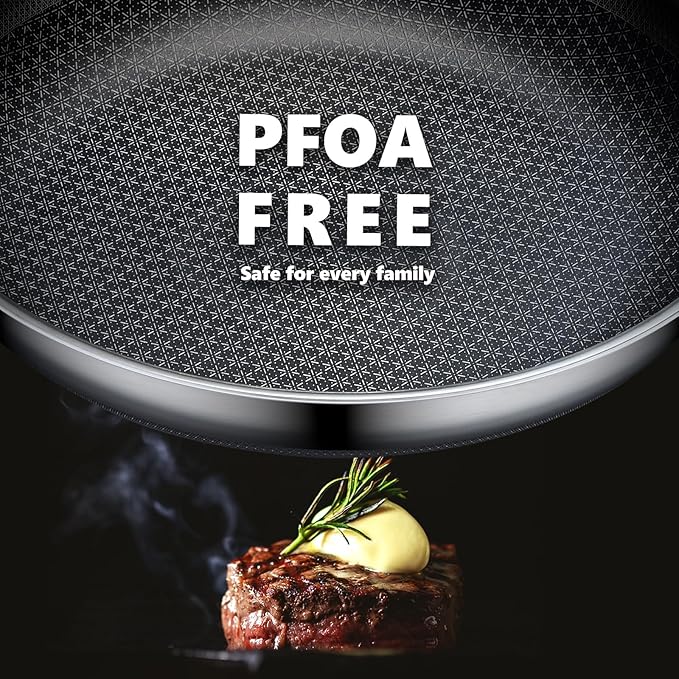 Non Stick Frying Pans 12 inch, Hybrid Improved Version Frying Pans Nonstick with Lid,non stick Stainless Steel Skillets, Dishwasher and Oven-Safe Chef Pan, PFOA Free Cookware
