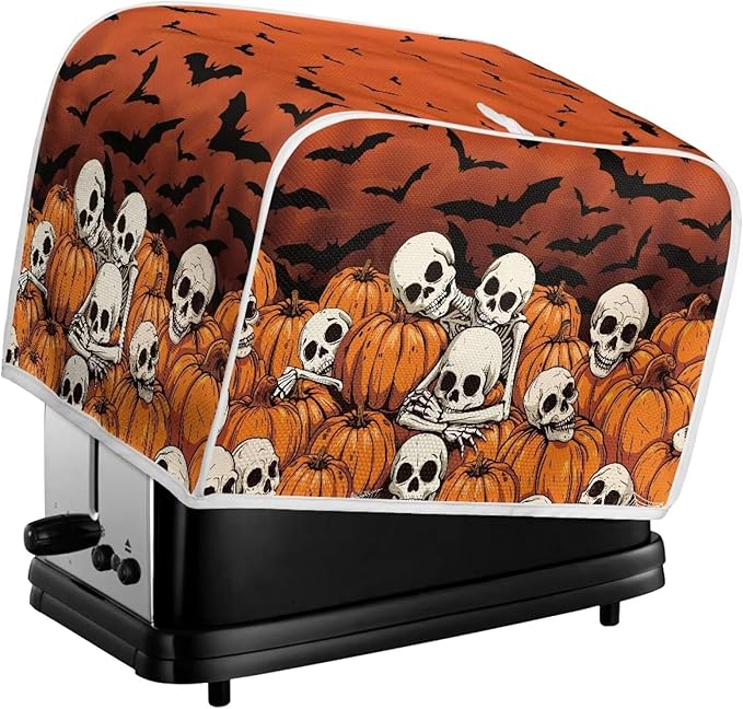 Doojoayie Skull Toaster Cover for Kitchen Decoration Hallowen Theme 4 Slice Bread Machime Cover Dust-proof Protector for Small Appliance
