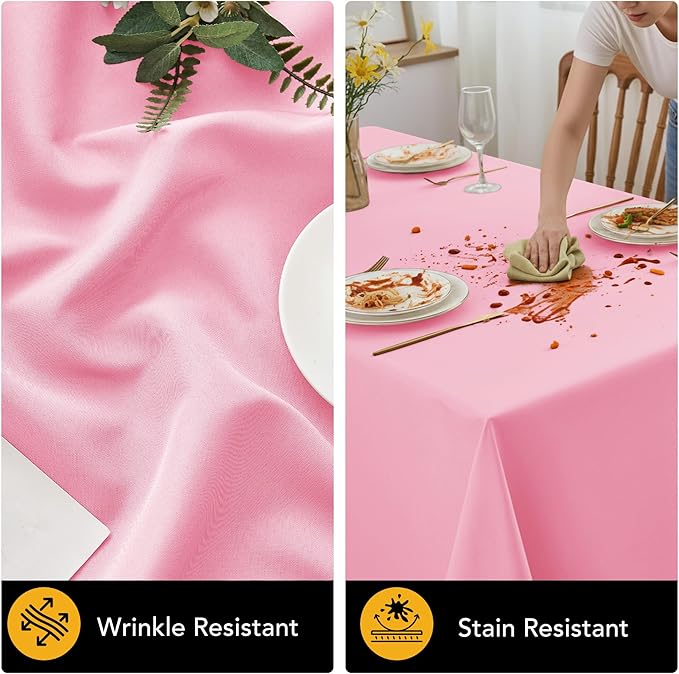 10-Pack Pink Tablecloths for Rectangle Tables, 60 x 120 Inches, Stain-Resistant Polyester Fabric for 6 Foot Tables - Washable Table Covers for Weddings, Banquets, Birthday Parties, Events