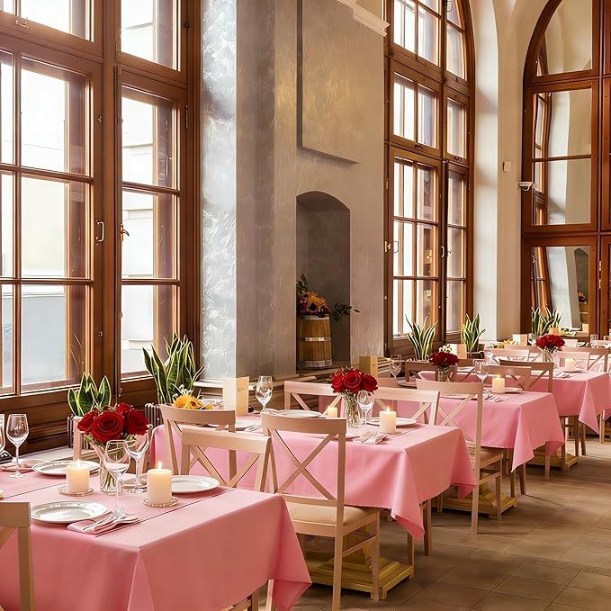 8 Pack Pink Valentine's Day Tablecloth 60x102 Inch Rectangle Table Cloth for 6 Foot Rectangle Tables, Wrinkle Resistant Washable Polyester Fabric Rectangular Cover for Dining Banquet Wedding Party