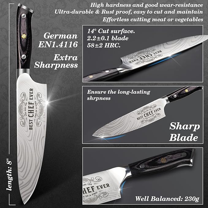 Gifts for Men Women Chef, 8 inch Professional Kitchen Knife Gift Set, German High Carbon Stainless Steel Chef's Knife, Valentines Day Birthday Gifts for Men, Kitchen Cooking Knife Gift Set