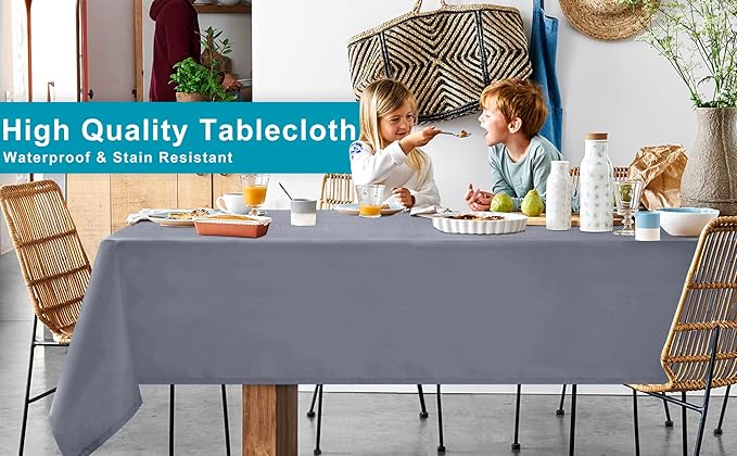 Hiasan Light Gray Rectangle Tablecloth - Waterproof Spillproof and Wrinkle Resistant Washable Polyester Table Cloth for Dining Party, 70 x 120 inch