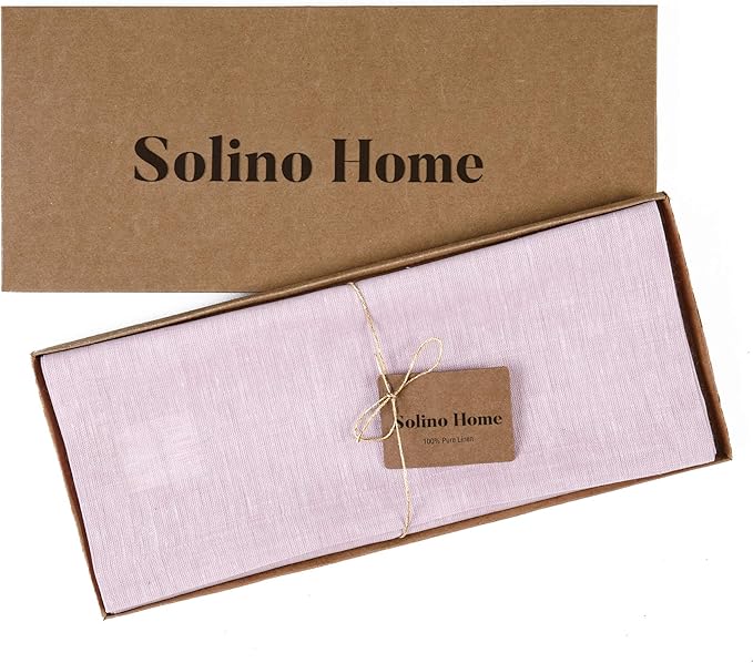 Solino Home Linen Short Table Runner 48 Inches - Athena, 100% Pure Linen Bubblegum Pink Table Runner 14 x 48 Inch Ideal for Dresser and Coffee Tables - Valentines, Spring, Easter