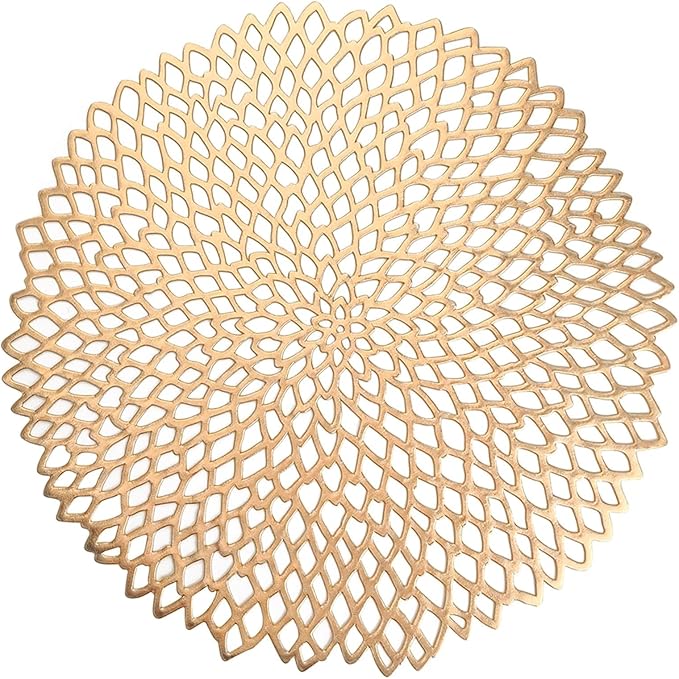 4/6/8PCS PVC Placemat for Dining Table Hollow Pad Coaster Pads Table Bowl Mats(C Gold,6 PCS_38CM)