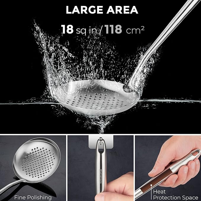 YOSUKATA Carbon Steel Wok Pan – 13,5 “ Stir Fry Pans PLUS 17" Wok Spatula and Ladle Skimmer Spoon - Stainless Steel Cooking Utensils Set