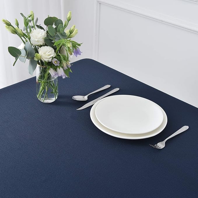 maxmill Rectangle Textured Tablecloth Waterproof Spillproof Wrinkle Free Table Cloth, Kitchen Dinning Tabletop Decoration, Fabric Table Cover for Outdoor and Indoor Use, 52 x 70 Inch, Navy Blue