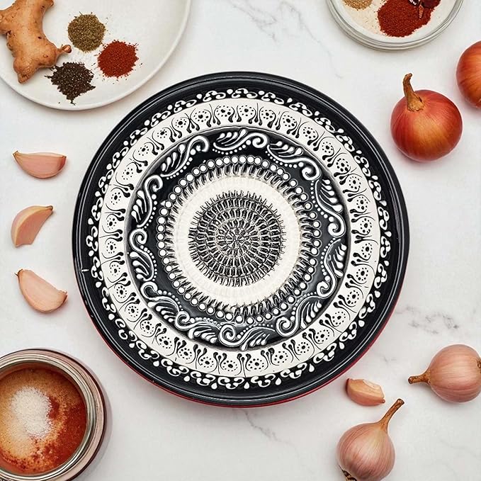 Ceramic Grater Bowl, Garlice Grater Plate, Handmade Ginger Grater, Mincer Bowl for Cheese &Vegetables, Ceramic Decorative Mincer, Hand Dish for Garlic (Moonlight Maze)