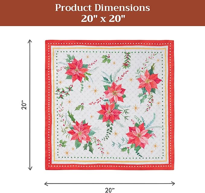 Maison d' Hermine Cloth Napkins Set of 4 100% Cotton for Thanksgiving Christmas Decorations Everyday Reusable Square Fall Napkins Cloth Washable Dinner Party (Poinsettia Christmas, 20"x20")