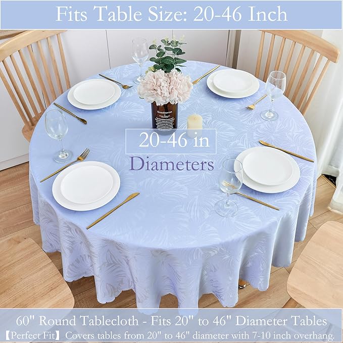 Round Tablecloth 60 Inch Purple Table Cloths Waterproof Washable Wrinkle Free Leaves Jacquard Fabric Table Cover for 20-48”Tables-Kitchen Dinning Outdoor Birthday Party Patio Decor