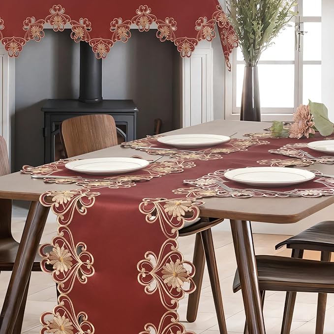 Decozen Set of 4 Doilies for Table, Lace Doilies - Rustic, Crochet, Farmhouse, Kitchen, Dining Table Centerpiece Decor - Round Christmas Placemats - 15 Inch Gold Red, The Imperial Collection