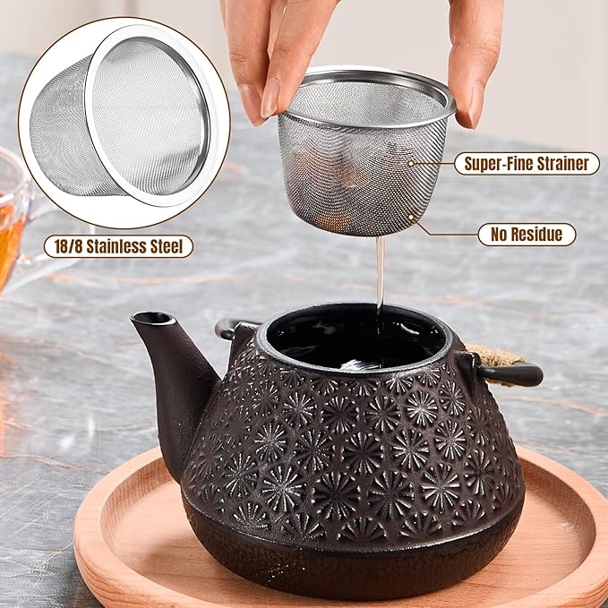 PARACITY Cast Iron Teapot Japanese 800ml/27oz, Tea Kettle Pot for Stove Top, Tea Pot with Stainless Steel Infusers for Loose Tea, Boiling Hot Water Tea, Mothers Day Gifts from Daughter/Son