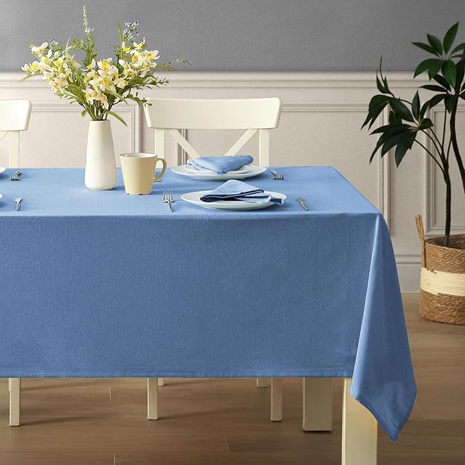 Spring & Easter Holiday Charleston Ash Blue 60 x 84 inch Rectangle Fabric Tablecloth, Cotton Table Cover for Indoor Outdoor Dining, Machine Washable Solid Color Tablecloths for Everyday Use