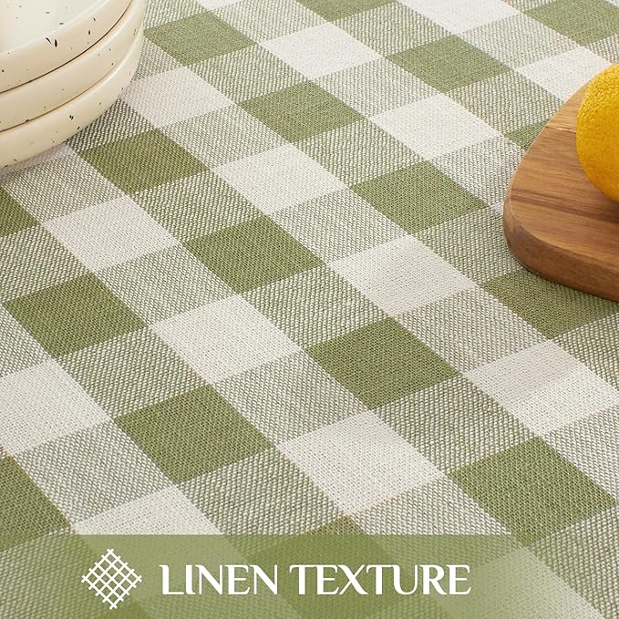 Softalker Spring Checkered Tablecloth Rectangle, Outdoor Linen Cotton Gingham Table Cloth with Tassel, Heavy Duty Wrinkle Free Buffalo Plaid Table Cover for Easter Dining Home - 55 x 102 Inch, Sage