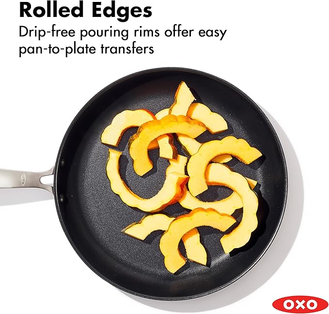 OXO Enhanced 12” Nonstick Frying Pan Skillet, Ceramic PFAS-Free Cookware, Durable Hard Anodized, Scratch Resistant, Stainless Steel Handle, Eggs & Omelets, Dishwasher & Oven Safe, Storm Blue