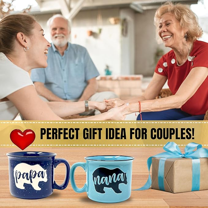 Nana and Papa Bear Cute 15 oz Coffee Mug for Grandma, Grandmother - Grandma Gifts, Mother's Day, Father's Day, Christmas, Birthday (Nana Bear Teal and Papa Bear Navy Blue Gift Set)