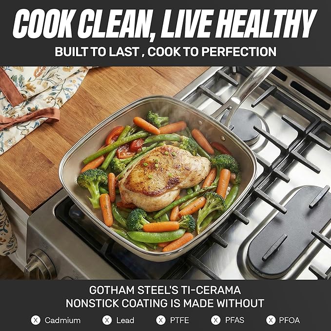 Gotham Steel 12 Pc Ceramic Cookware Set Nonstick, Ceramic Pots and Pans Set Non Stick with Steamer for Cooking, Non Toxic PFOA PFOS Free, Premium Stay Cool Handles, Oven & Dishwasher Safe