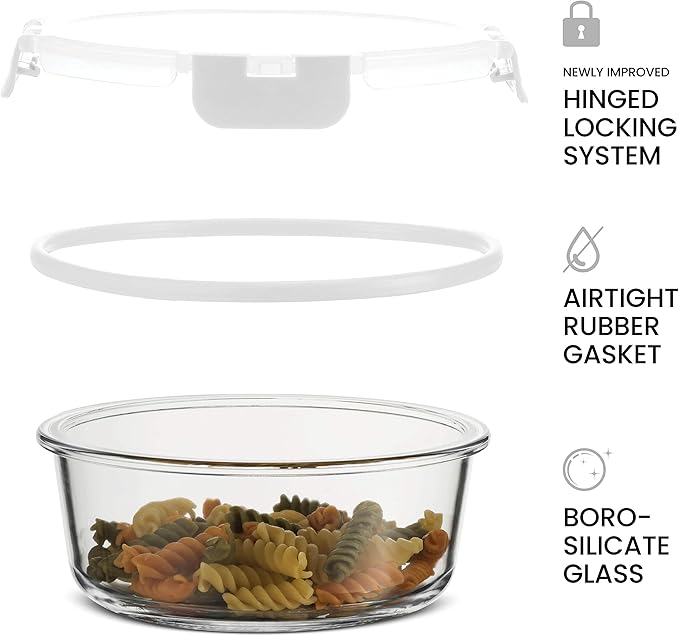 FineDine 24 Piece Glass Airtight Storage Containers with Lids - Leak Proof, Dishwasher Safe Glass Food Storage Containers for Meal Prep or Leftovers, White