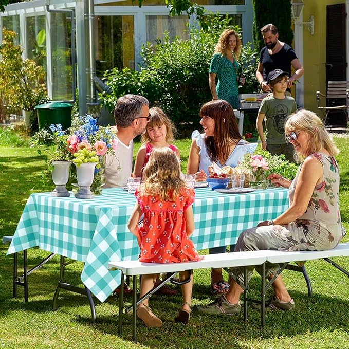 Hiasan Checkered Tablecloth Rectangle, 30 x 60 Inch - Waterproof and Wrinkle Resistant Table Cloth for Picnic, Dinner and Party, Washable Polyester Fabric, Aqua and White Gingham Pattern