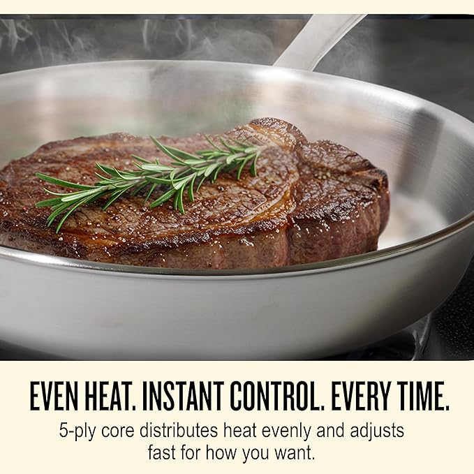 Alva Maestro 8" 5-Ply Stainless Steel Frying Pan with Glass Lid – PFAS-Free, Non-Toxic & Oven Safe Cookware – Induction Compatible, Even Heat Distribution, Ergonomic Stay-Cool Handle – Belgian Design