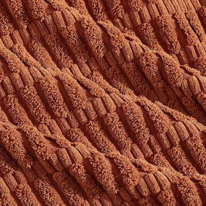 Fancy Homi 4 Packs Rust Small Decorative Throw Pillow Covers 14x14 Inch for Living Room Couch Bed Sofa, Rustic Farmhouse Boho Home Decor, Soft Plush Striped Corduroy Terracotta Cushion Case 35x35 cm