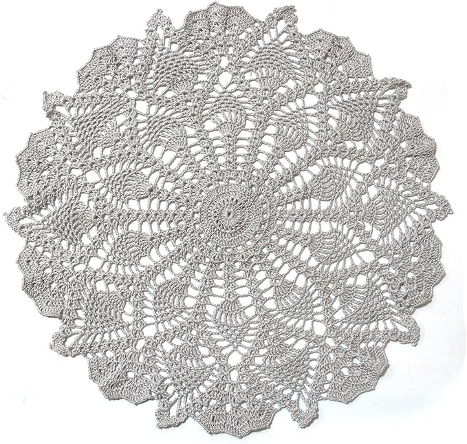 BIBITIME Lace Tablecloth Doily Handmade Crochet Placemat Women Vase Mat Kitchen Table Runner (1PC- 18 in to 20 in, Light Grey)