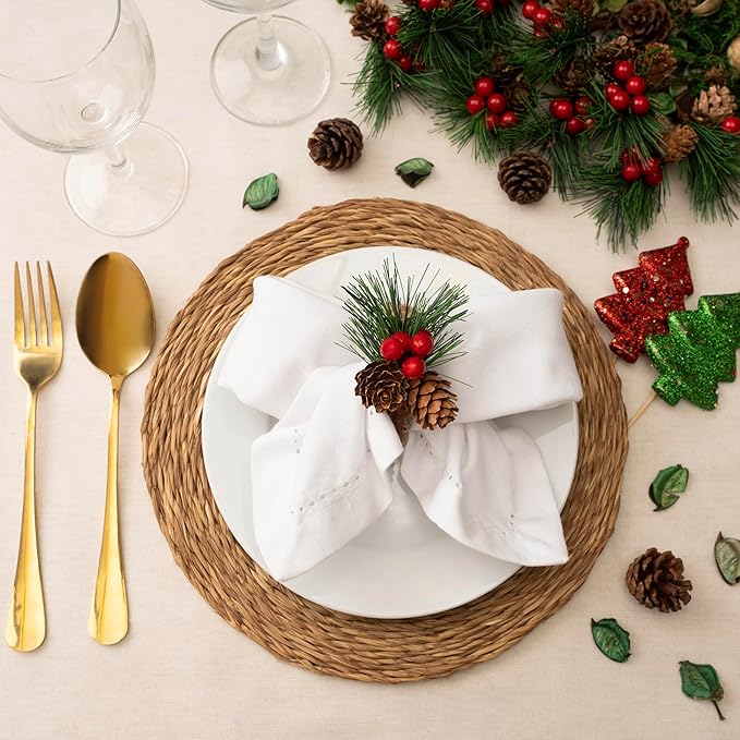Blue Needles Set of 6 Hemstitch Linen Napkins 100% Cotton White Cloth Dinner Napkins 18x18 inches, Soft, Reusable, Absorbent, Washable, Ideal for Valentine's Day Events, Parties & Everyday Use